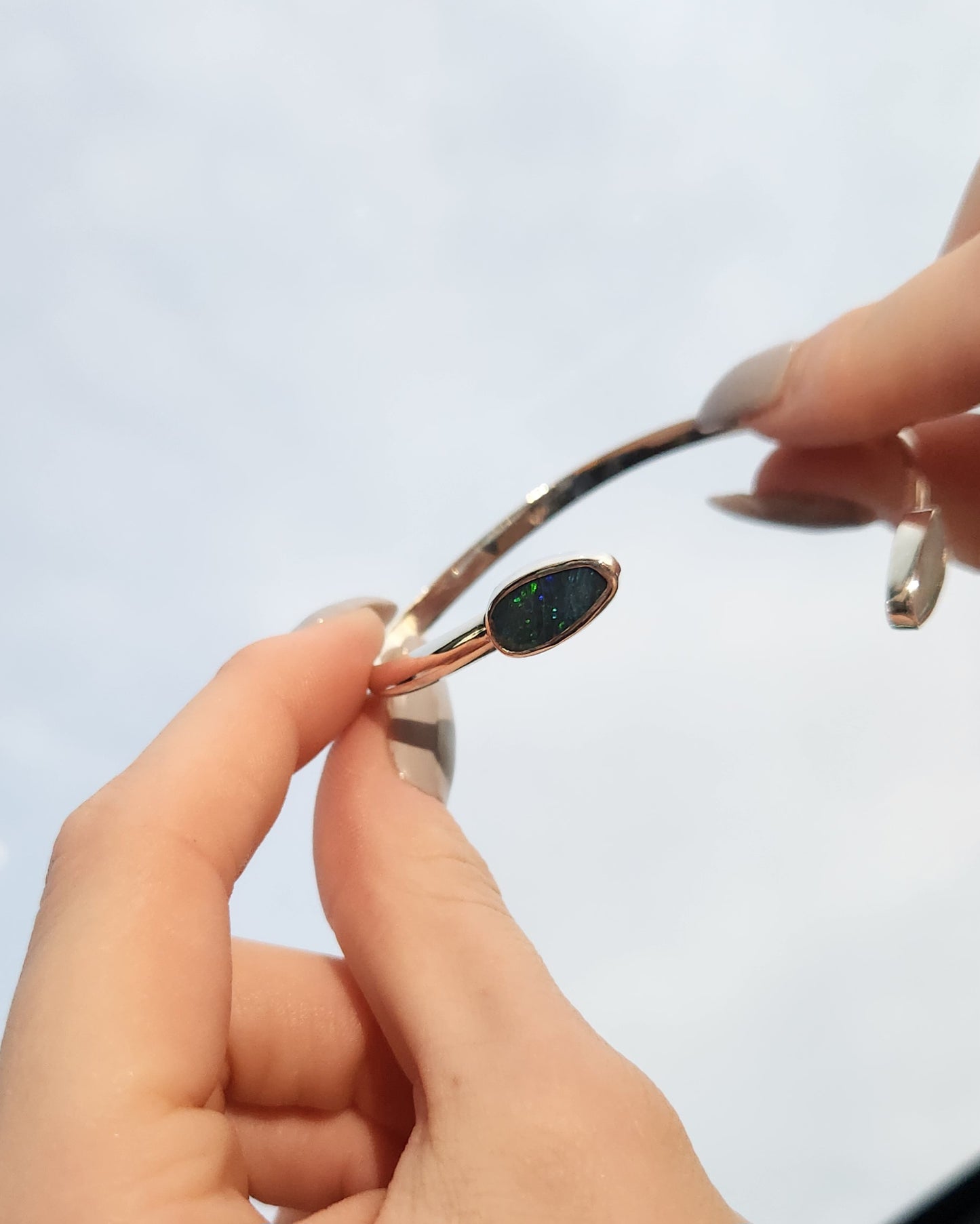 Opal and Sterling Silver Cuff- Large